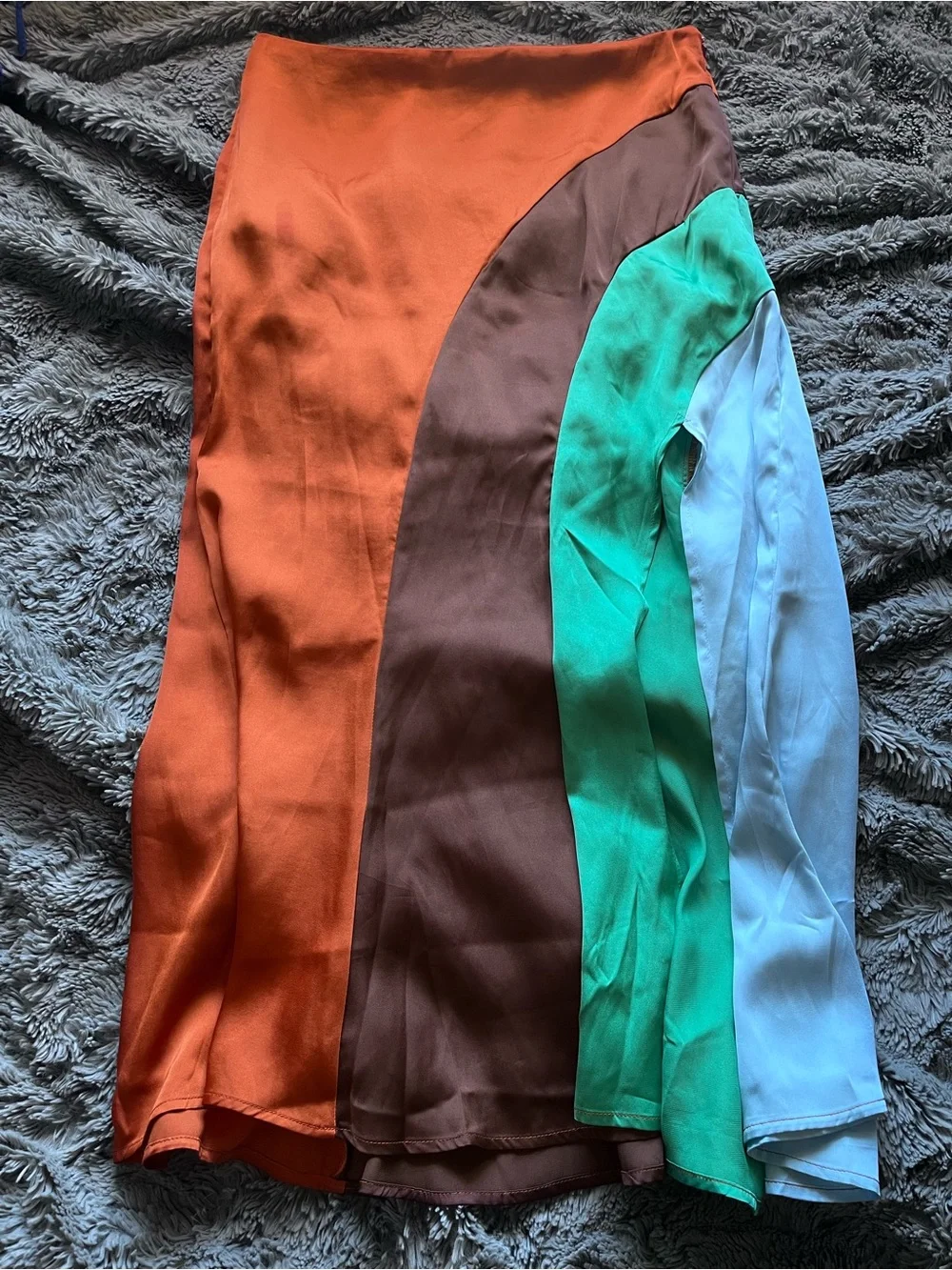 Free People Asymmetrical Satin Panel Skirt - Orange, Brown, Green, White
